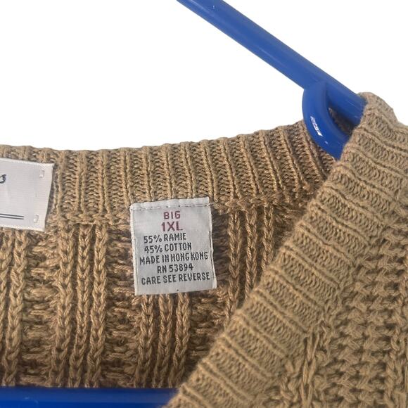 Kaufman's Enro Vintage 90s Men's Size Big 1XL Tan Chunky Knit Sweater - Picture 5 of 8